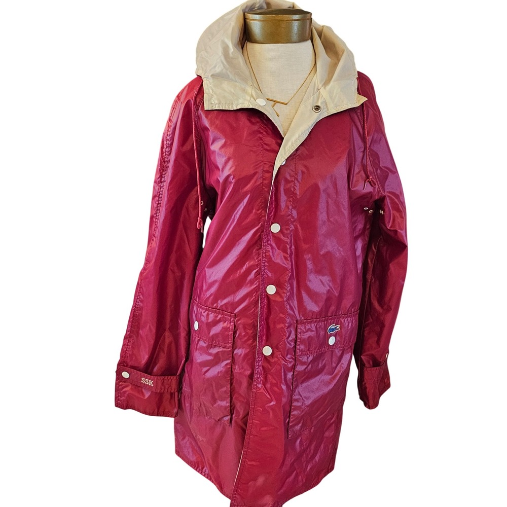 Lacoste Vintage Hooded Rain Jacket Burgundy Red Windbreaker Monogram SSK Small